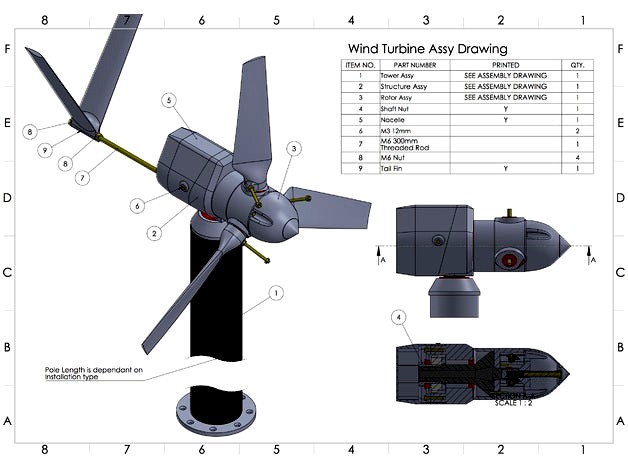 MKII 5 Watt 3d printable Wind Turbine by 3dprintable1 model