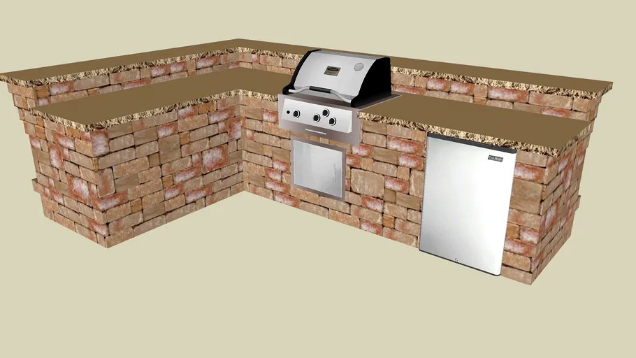 LShaped Bar & Grill with Mini Fridge 3d model