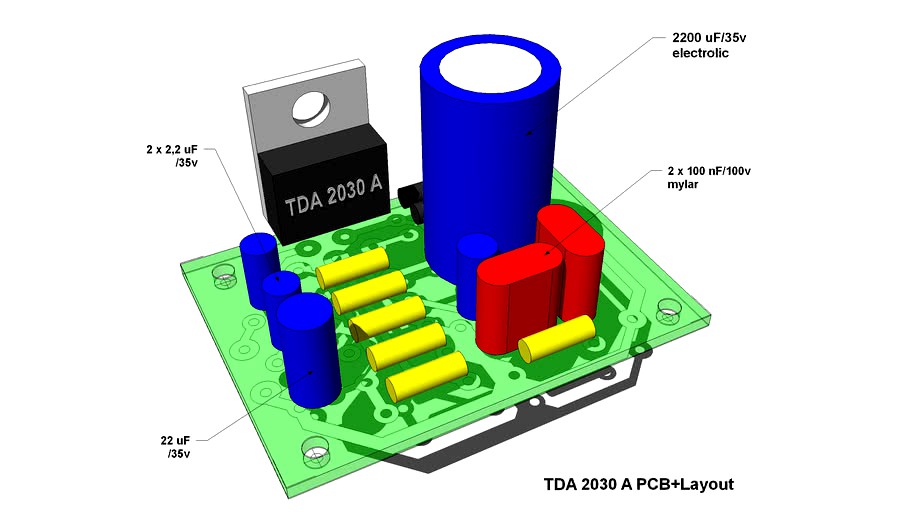 PCB+Layout for TDA 2030 A 3d model