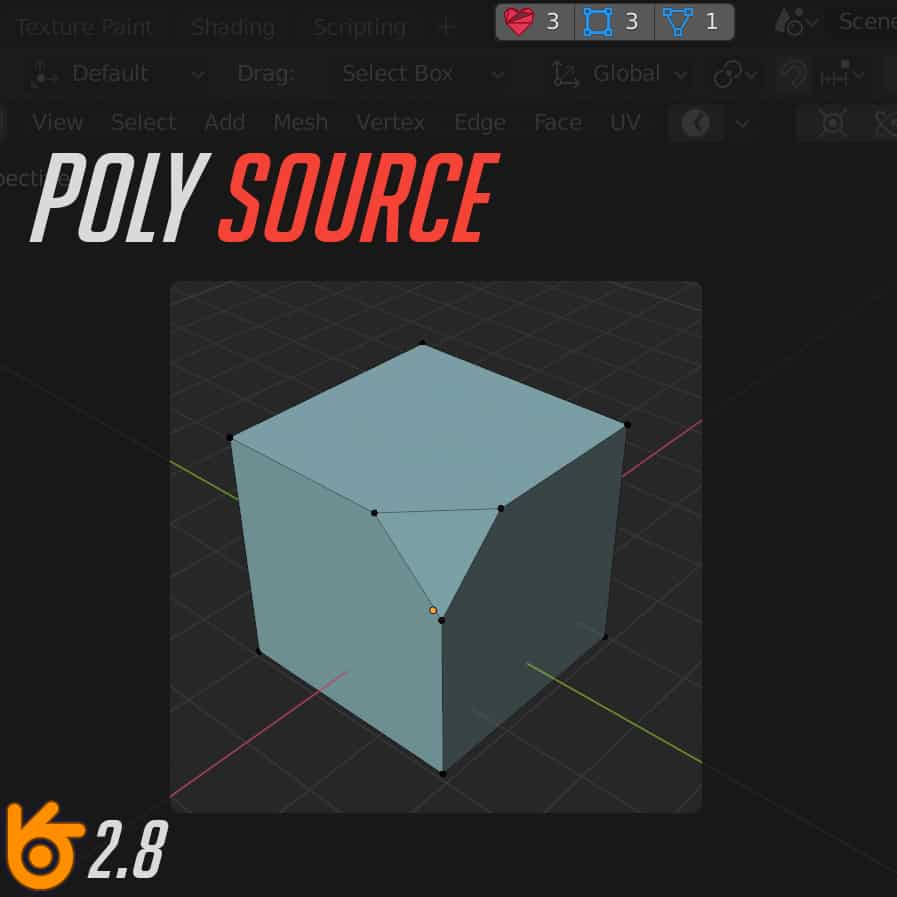Poly Source Addon Blender 2.8 モデル編集中にNゴン＆四角＆三角ポリゴン数の確認と選択が可能な無料アドオン