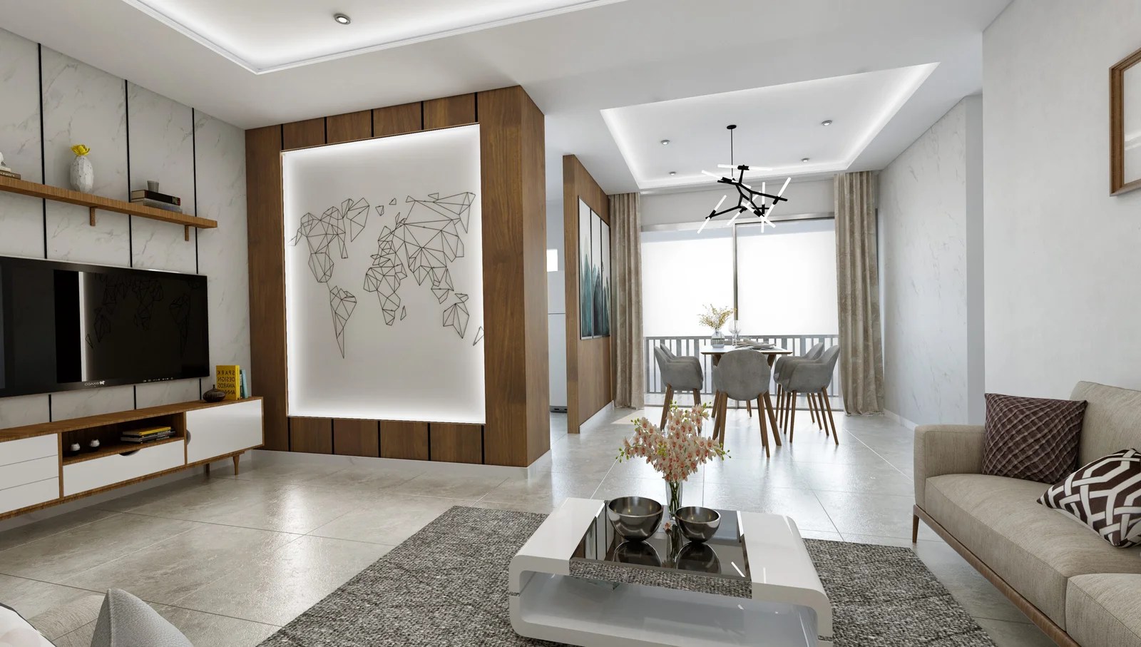 Apartment Living Room Interior Rendering 3D Rendering