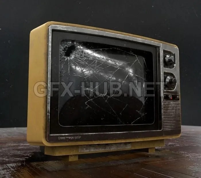 PBR Game 3D Model Damaged RetroTV PBR 3ds Max Files