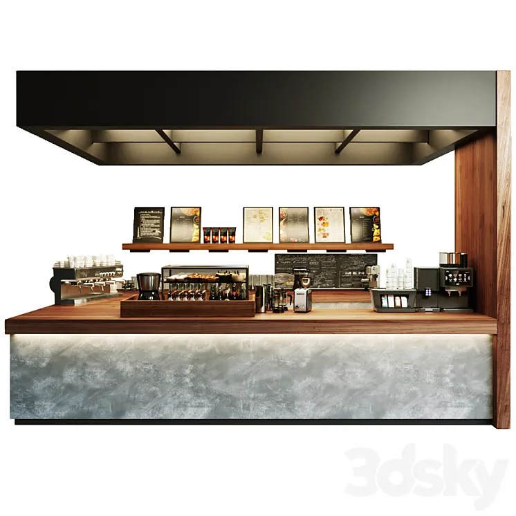 3DS MAX Design project of a coffee shop with a showcase with desserts
