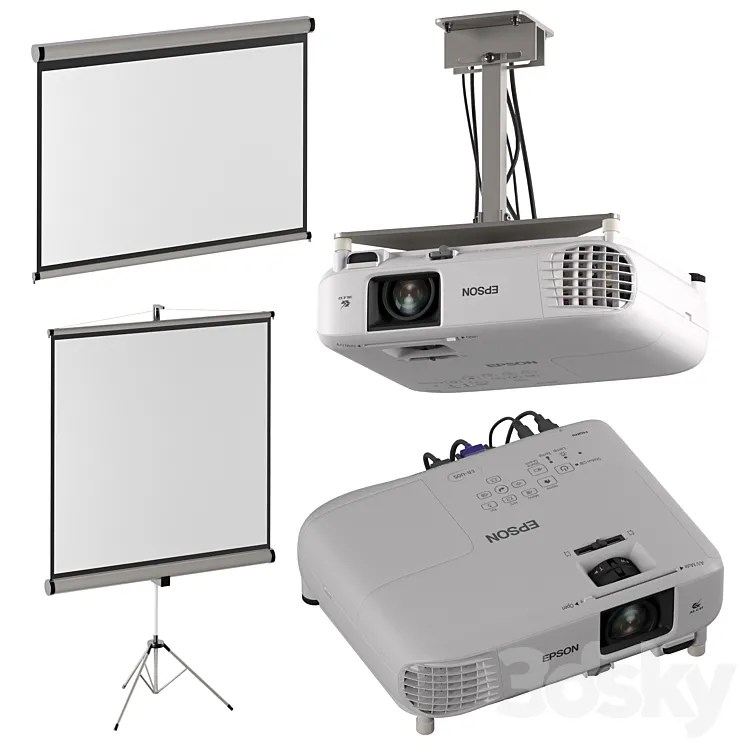 Epson EBFH06 Projector + Projection Screens 3DS Max 3ds Max Files