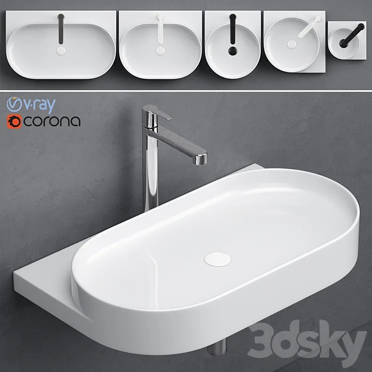 Bathroom Wash Basin 3D Models Kaskade Luna RSA3 + Scala Wall Basin