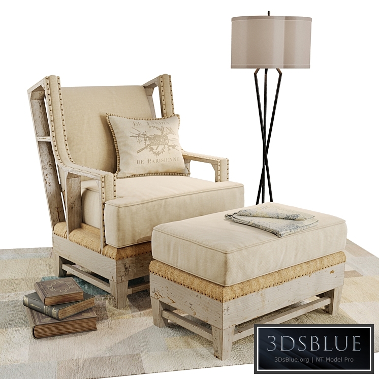 Kathy Kuo Home armchair and ottoman set