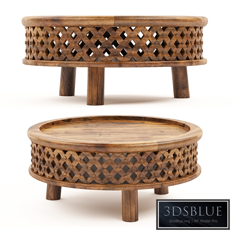 Elm Carved Wood Coffee Table