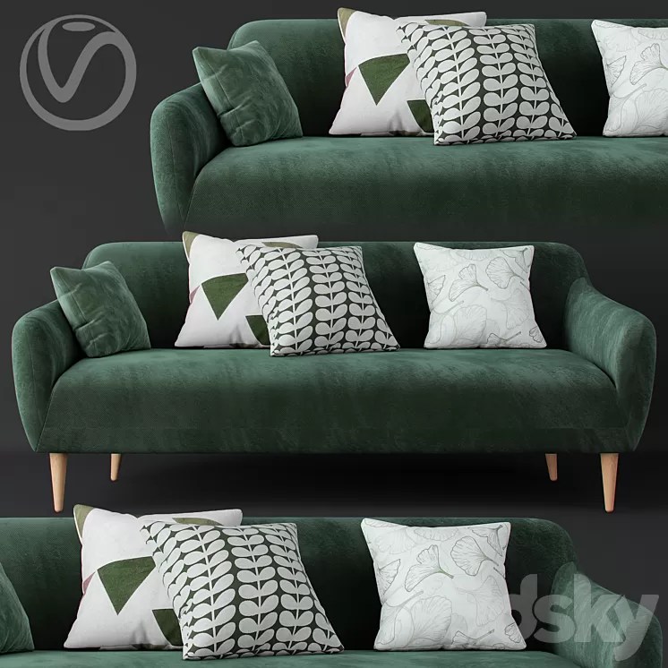 Macy Green Velvet Sofa 3D Model 3DSKY Decor Helper