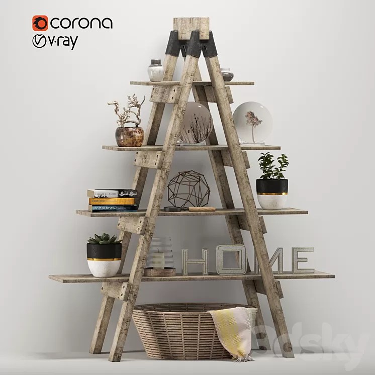 [3DSKY] Rustic Ladder Bookshelf 3D Model NEW UPDATE 2023