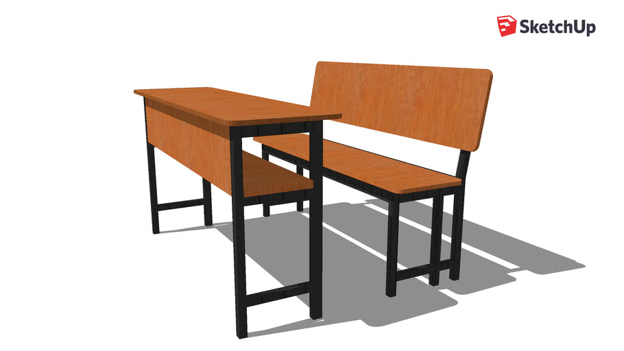 School Bench Wood & Steel 3D Warehouse