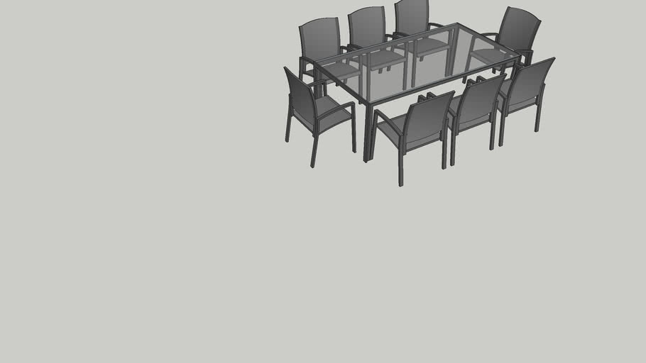 Glass Top Rectangular outdoor table , 8 chairs 3D Warehouse