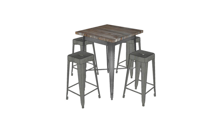 Reclaimed Wood Bar Ht Table and Stools 3D Warehouse