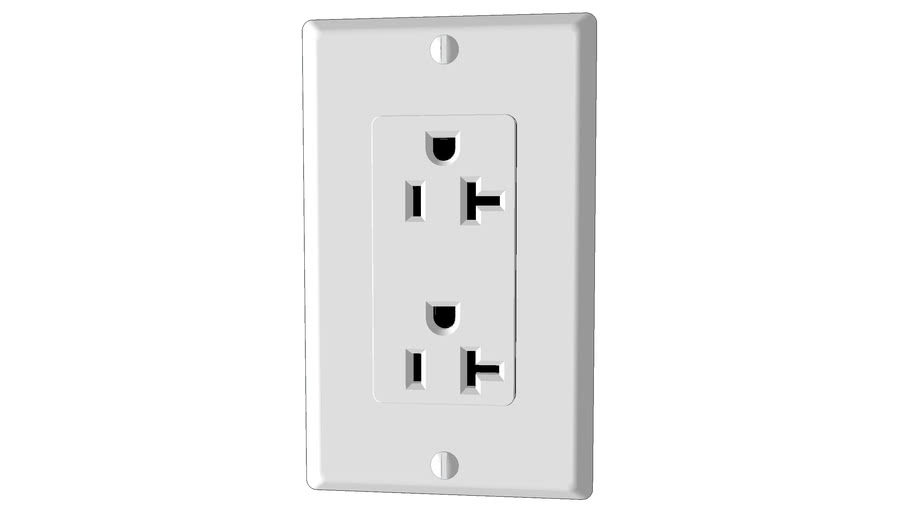 120 V 20 A Electrical Receptacle (NEMA 520R), Duplex Rectangular 3D