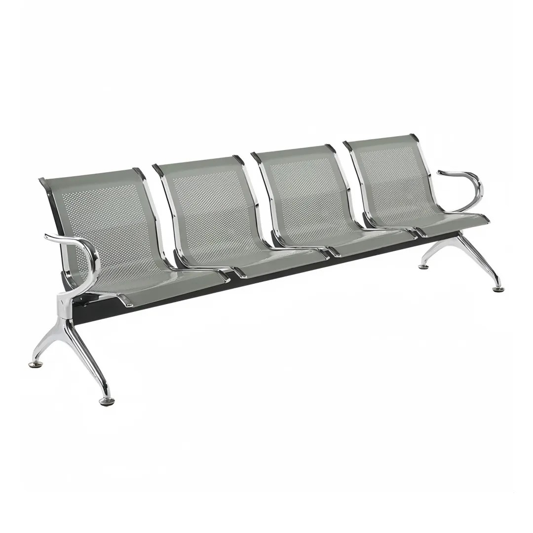 Steel Chrome 4 Seater Waiting Area Reception Chairs Shiny Silver