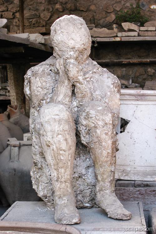 Plaster cast of body as it was when Pompeii was covered in hot ash