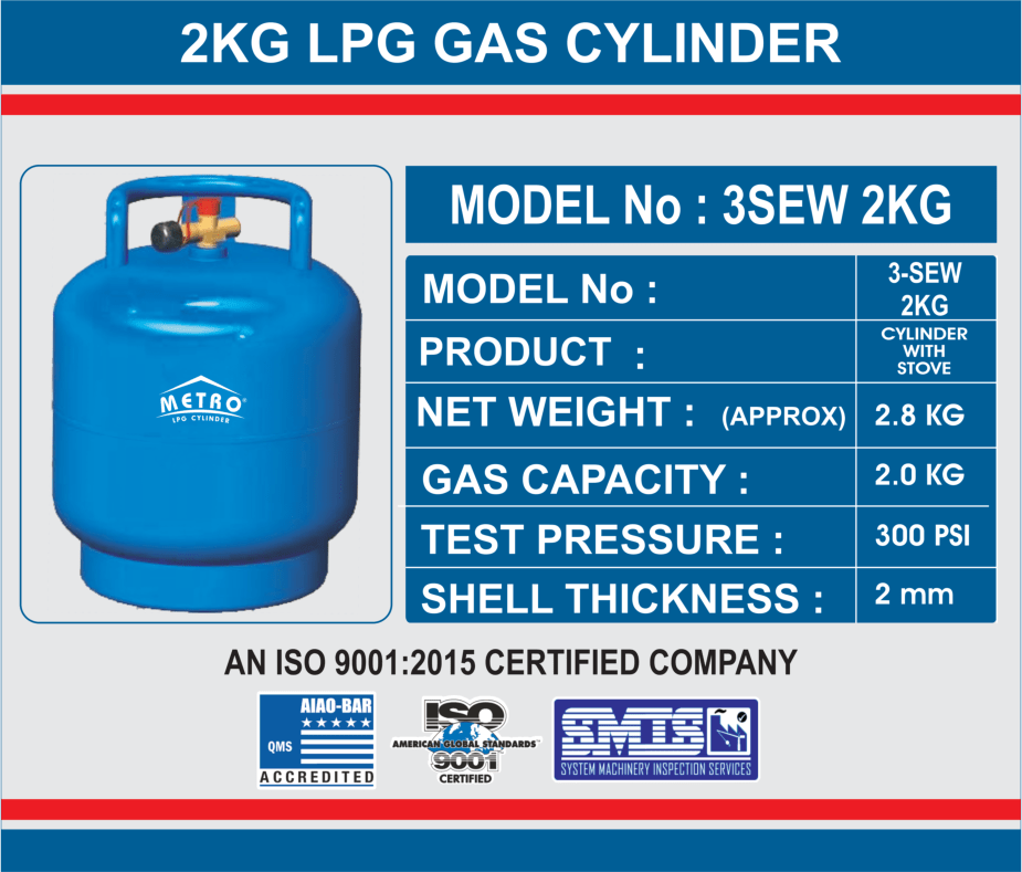 LPG Gas Cylinder with Safety Valve & Stove Model 2KG 3 Star Home