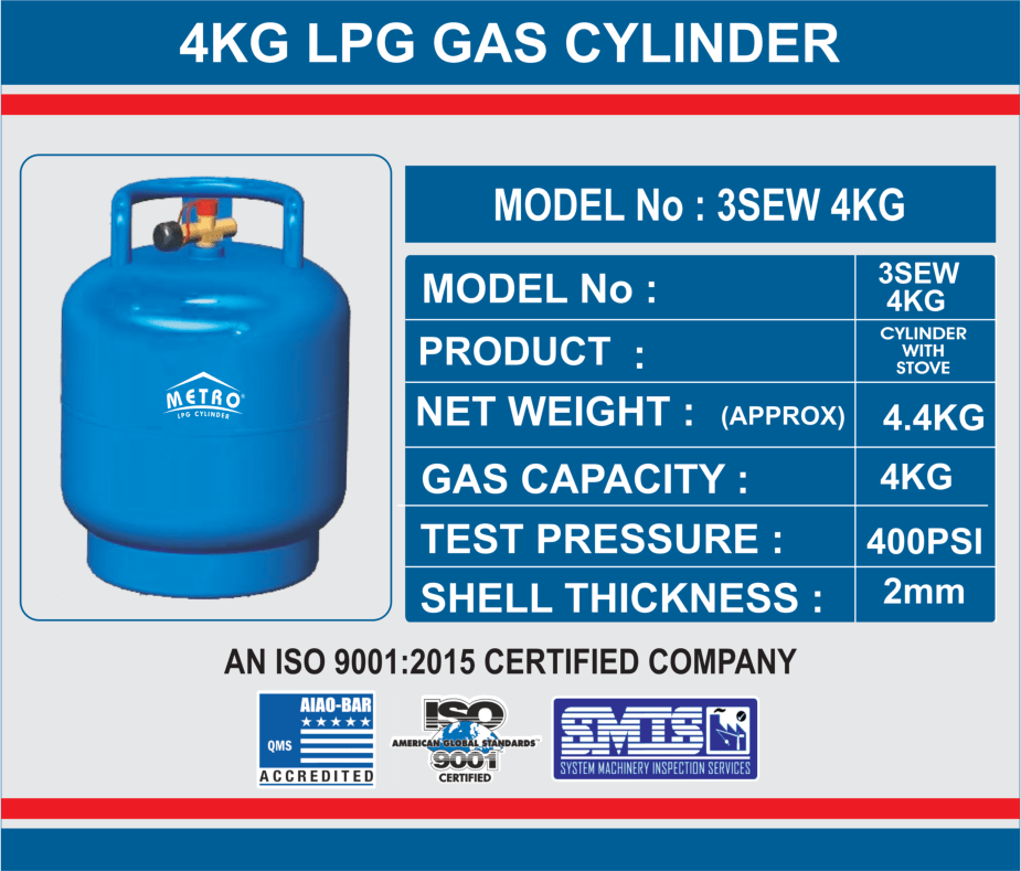 LPG Gas Cylinder with Safety Valve & Stove Model 4KG 3 Star Home