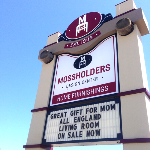 Mossholders Design Center furniture store logo, graphic design, web
