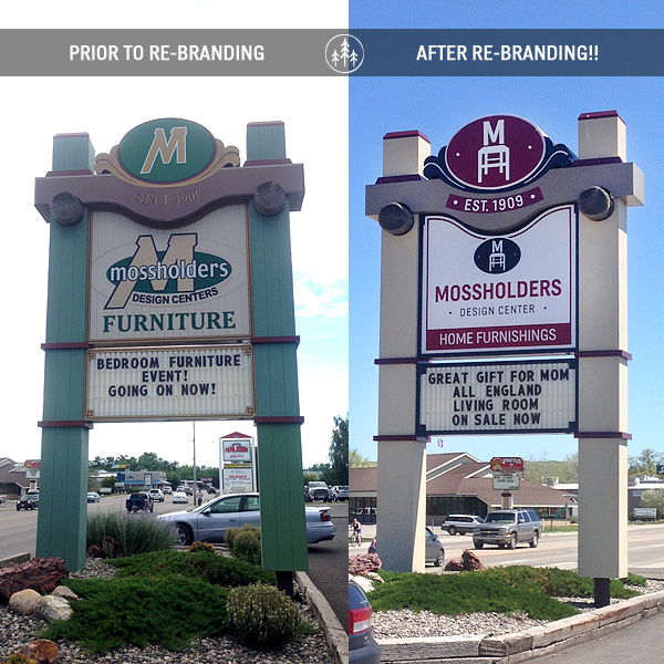 Mossholders Design Center furniture store logo, graphic design, web