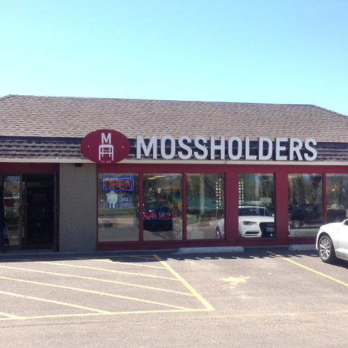 Mossholders Design Center furniture store logo, graphic design, web