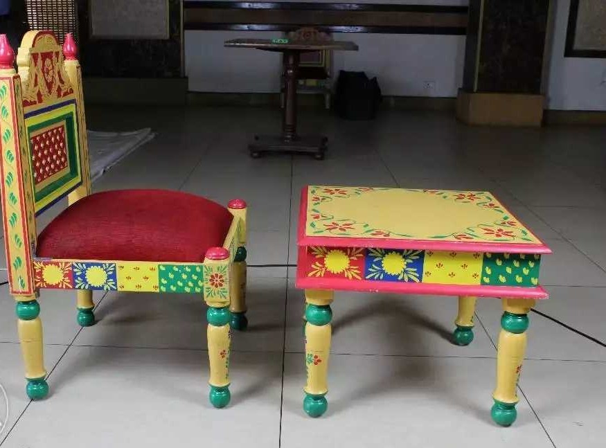 Hand Painted Rajasthani Furniture, Traditional furniture, Chair Table