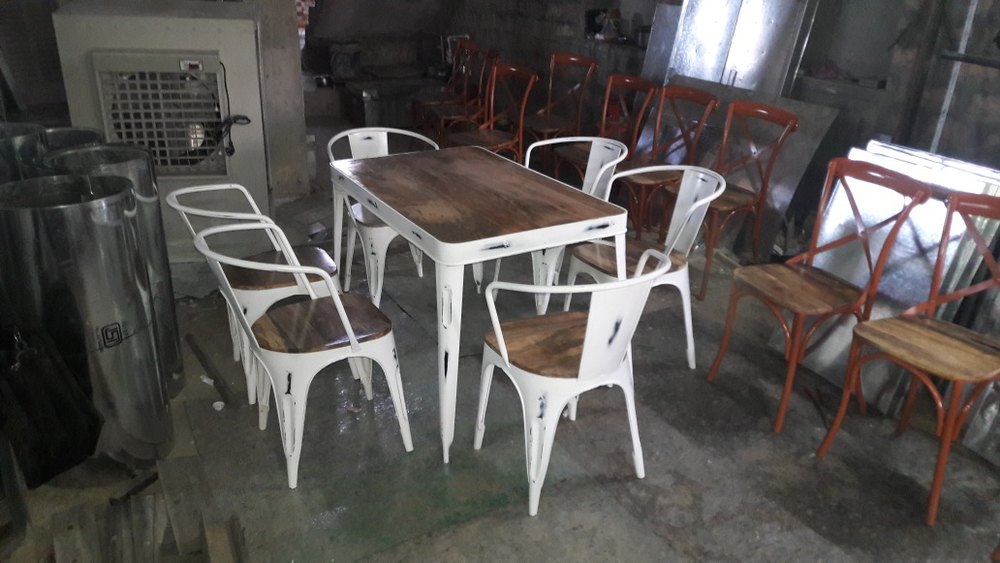 Rectangular Wooden Dining Table with Cello Arm Chair Set, 6 Seater at