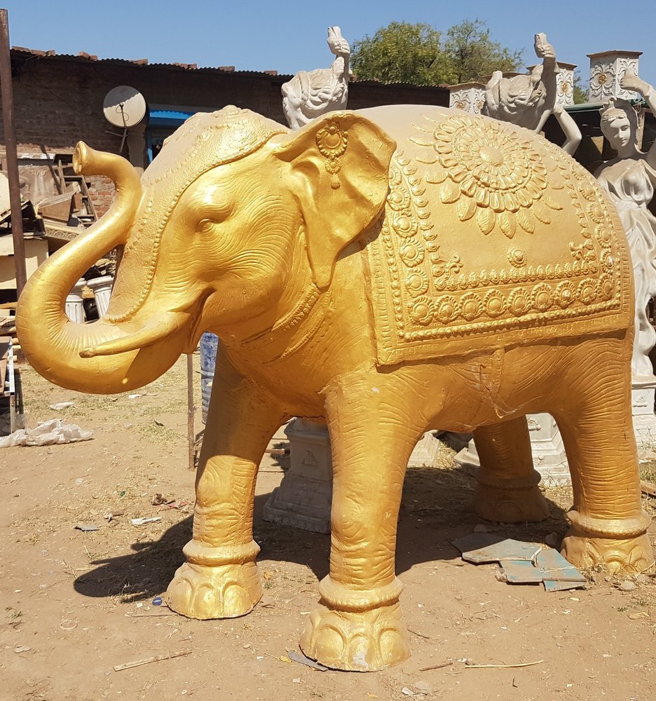 Golden Fiber Elephant Statue, For Exterior Decor at Rs 45000/piece in