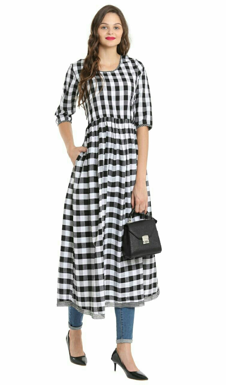 Casual Wear Silk Black and White Women Kurtis, Rs 385 /piece Indo Shine