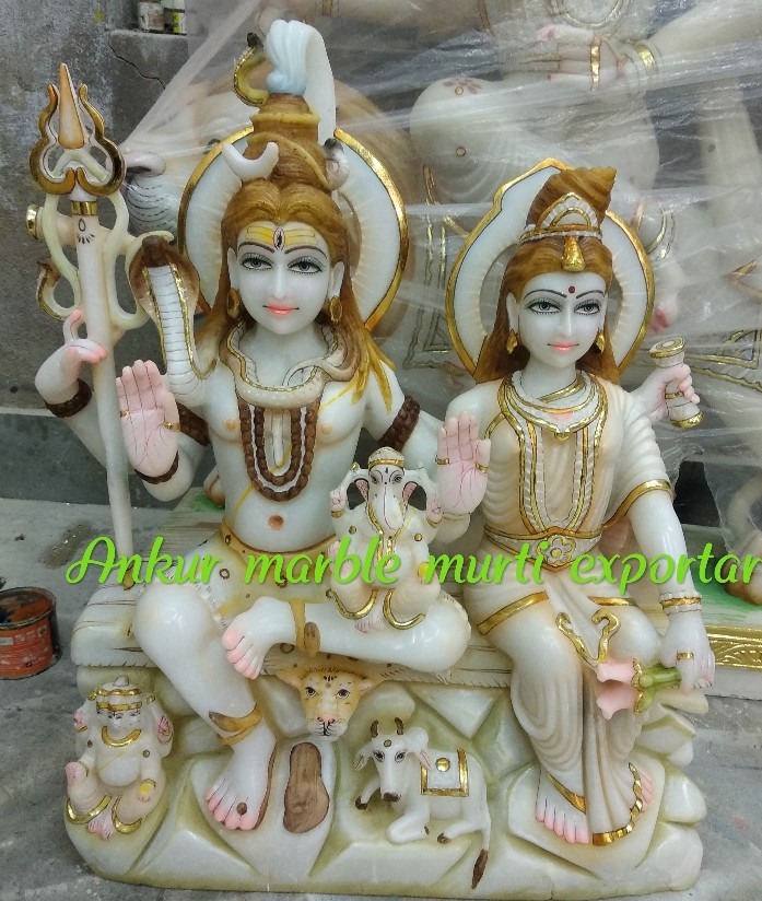 Ankur Murti Bhandar White Marble Shiv Parivar Statue, For Interior