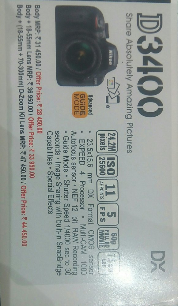 Nikon Black DSLR, D3400 at Rs 38000 in Raipur ID 20053033512