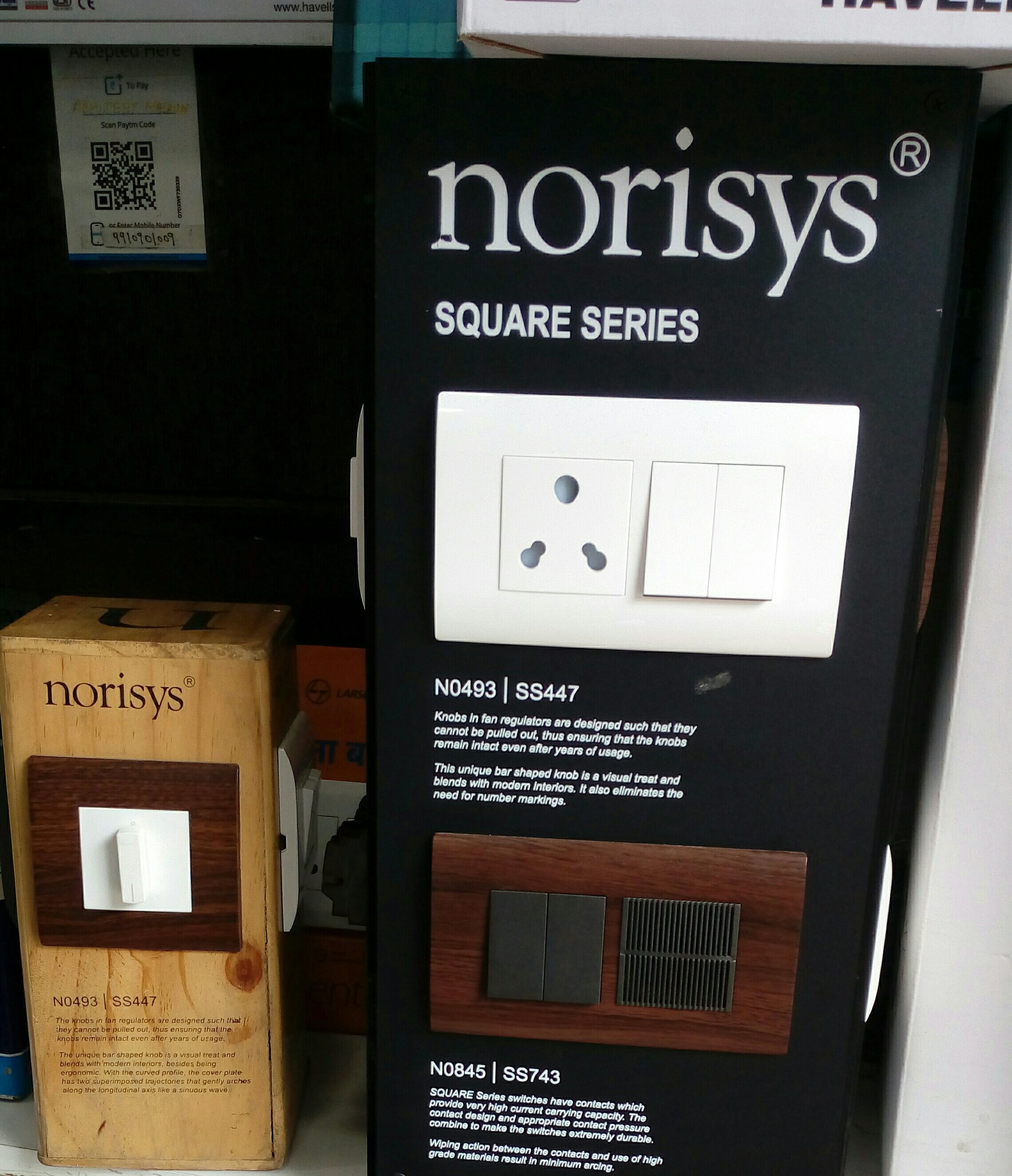 White Norisys Switches Square Series, 220 V, Model Name/Number S7210