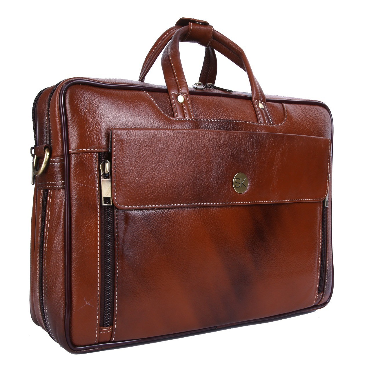 SK Brown Genuine Leather Laptop Bag, 100 Guarantee, Size 15" X 5" X