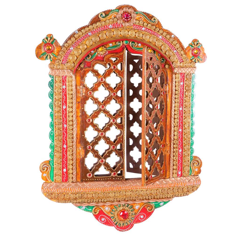 Celebrations Handcrafted Colourful Wooden Mirror Jharokha Home Decor