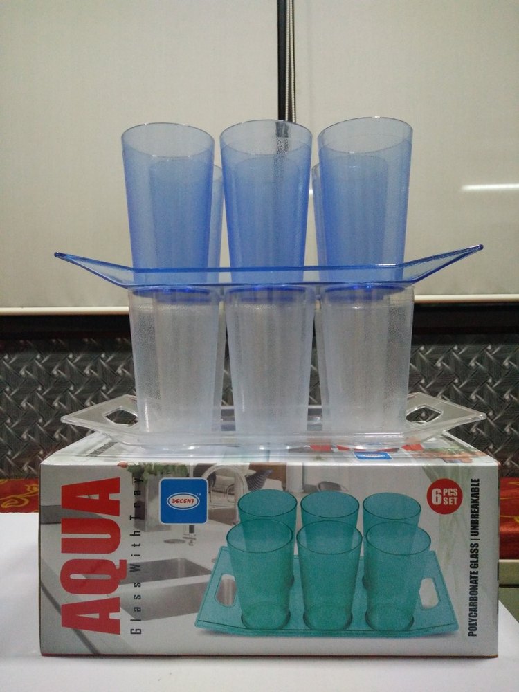 Aqua Polycarbonate Six Glasses With Tray Unbreakable at Rs 220/set