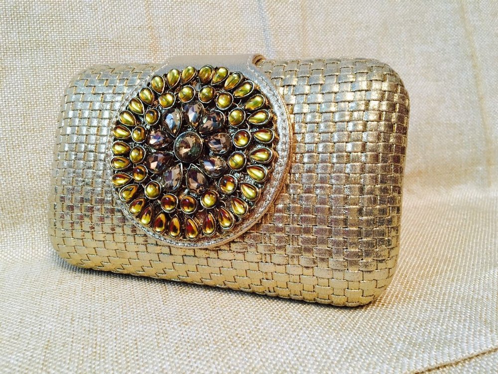 Silver And Golden Embroidered Beautiful Party Wear Box Clutches at Rs