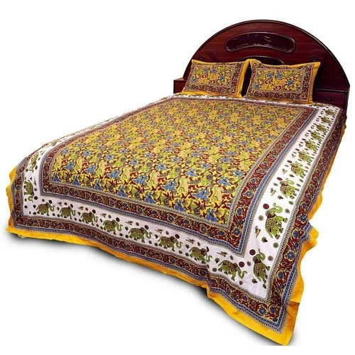 Pure Silk Yellow Colourful Double Bed Sheet Set 27Y, Size LxB 90x108