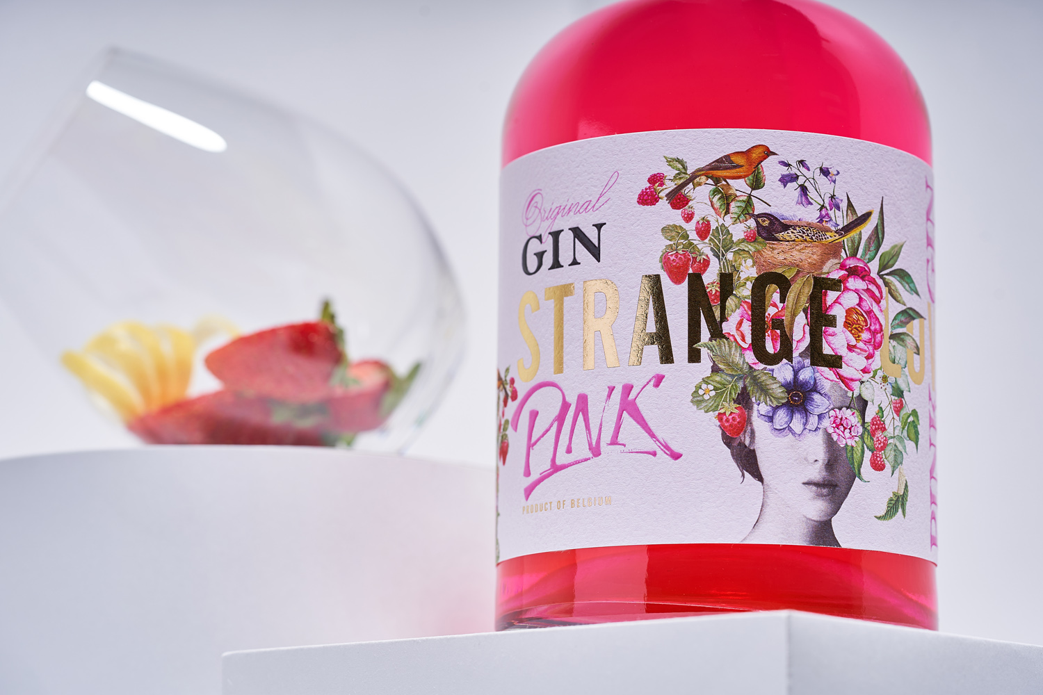 Craft Gin Label Design Strange Luve Pink 43'oz Design Studio