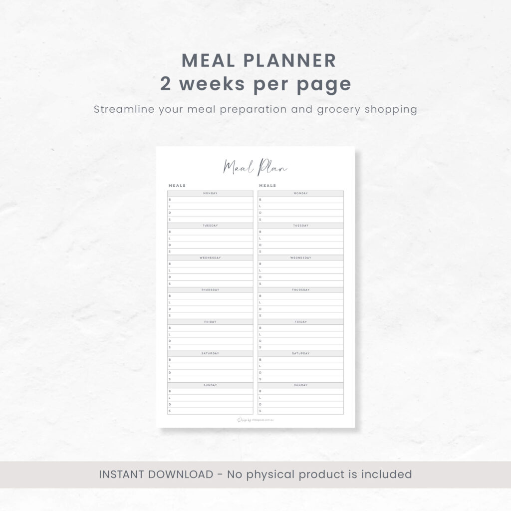 Printable: Meal Plan - 45 Degrees
