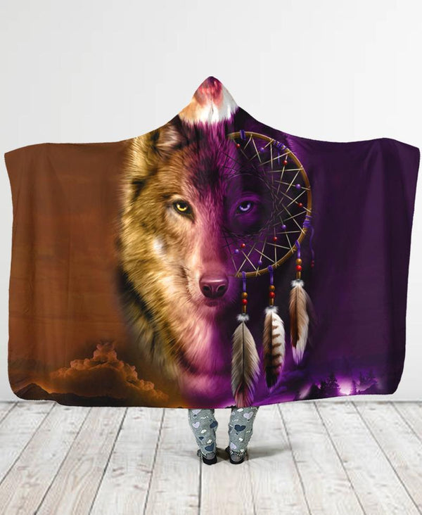 Wolf Native Hooded Blanket