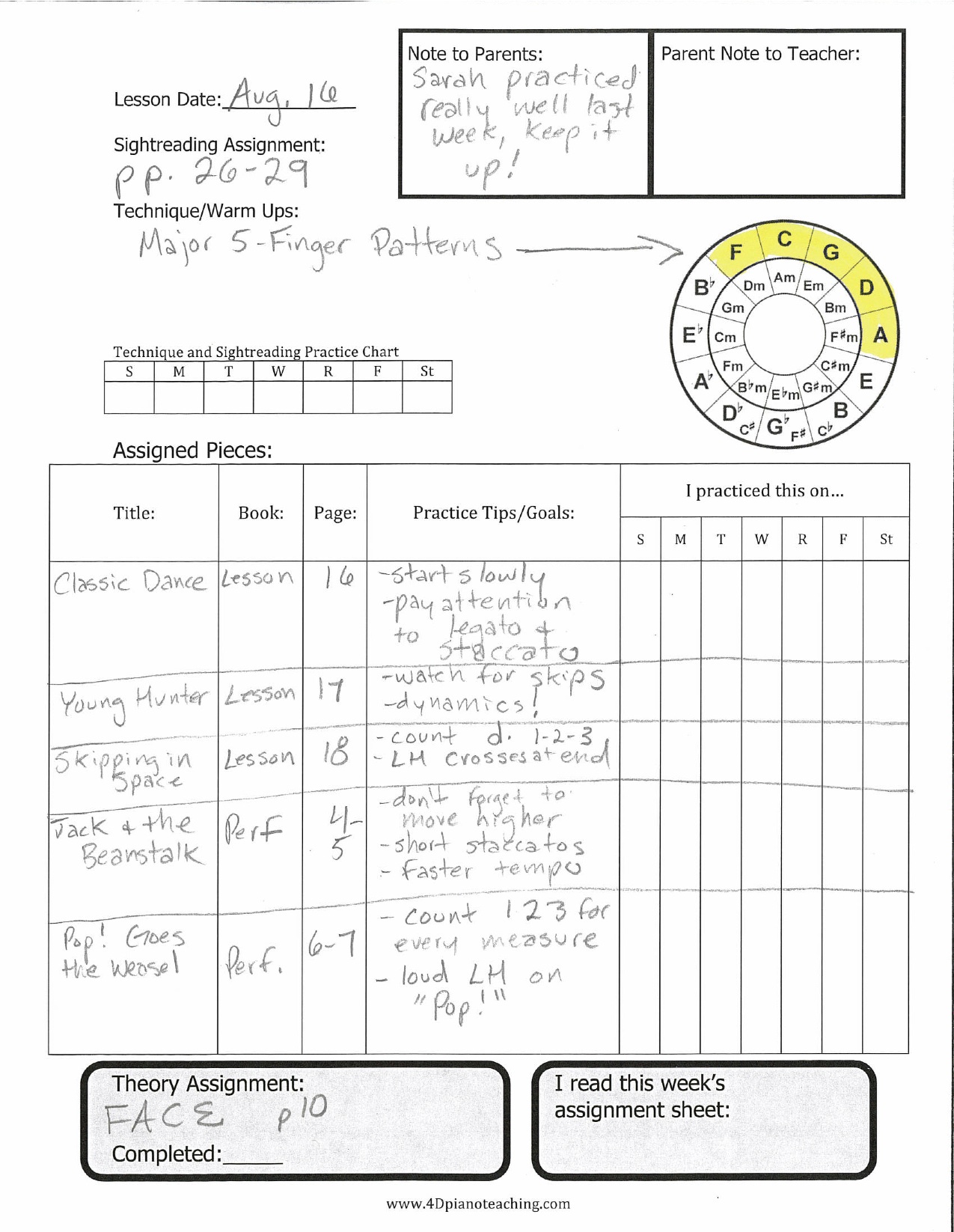 New Assignment Sheet Free Printable