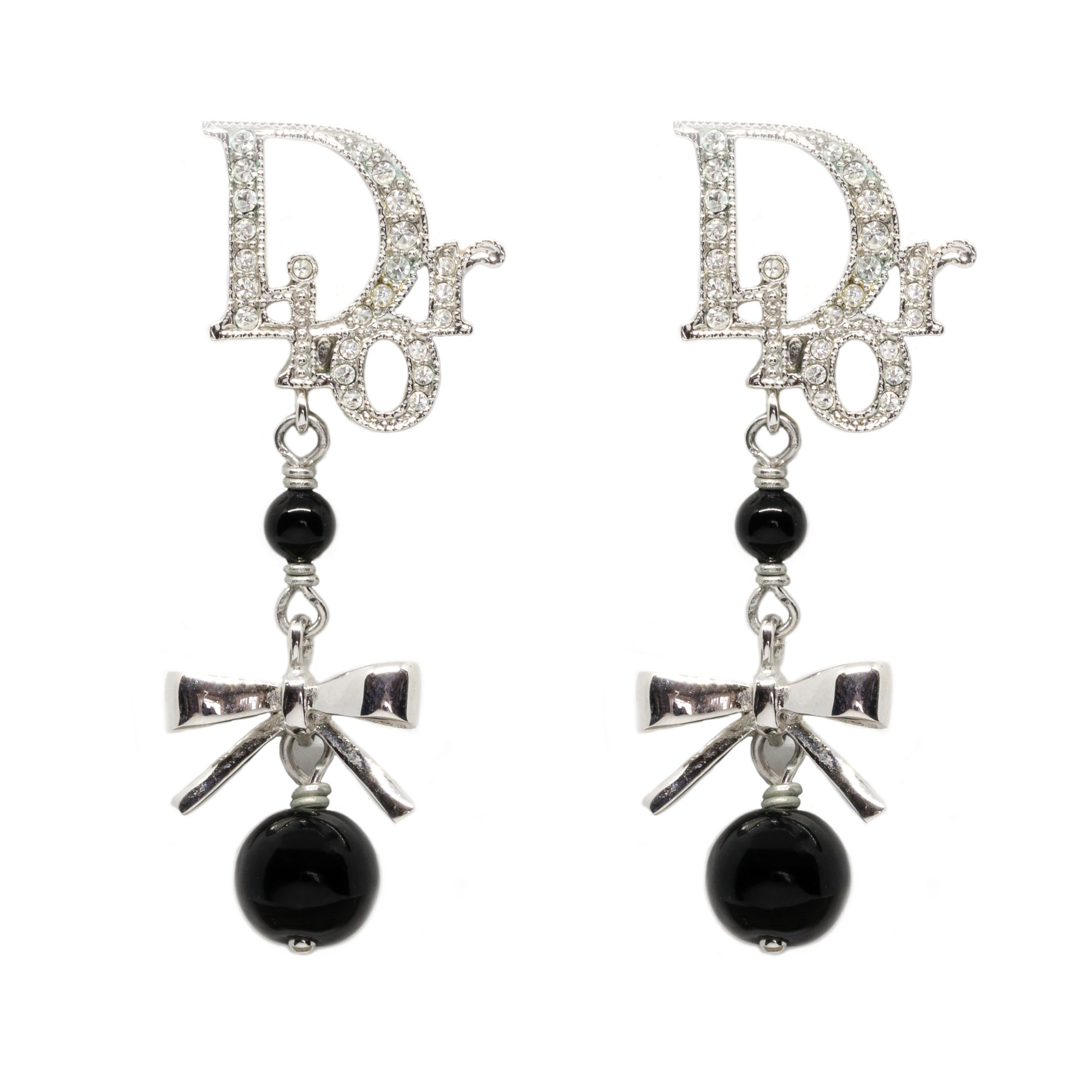 Christian Dior Black ribbon dangle earrings 4element