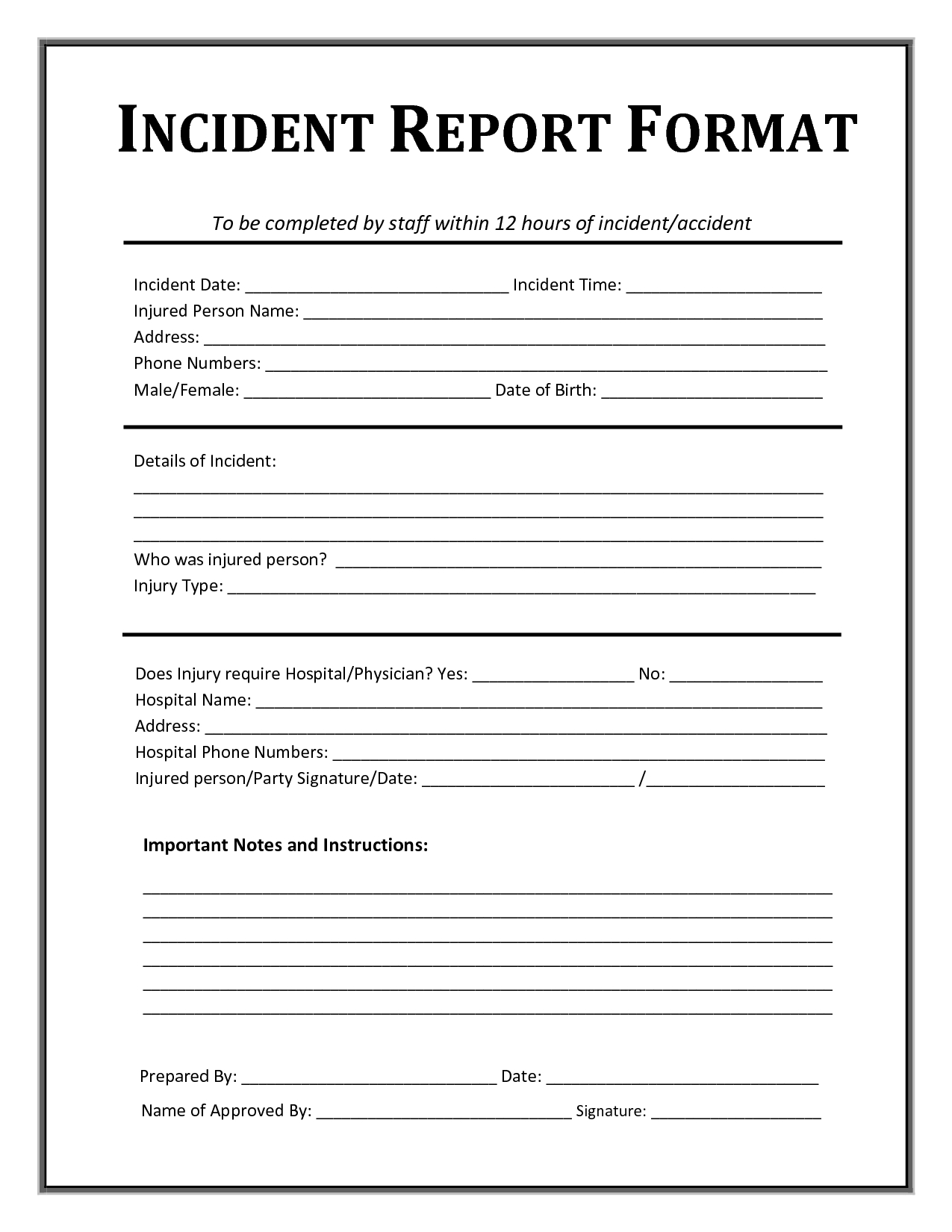 Free Printable Incident Report Forte.euforic Form Information
