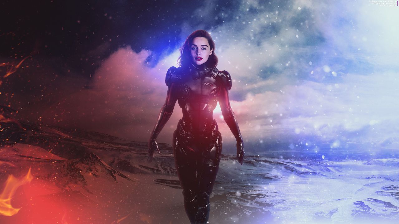 Emilia Clarke 4K Wallpaper, Mass Effect Andromeda, Commander Shepard