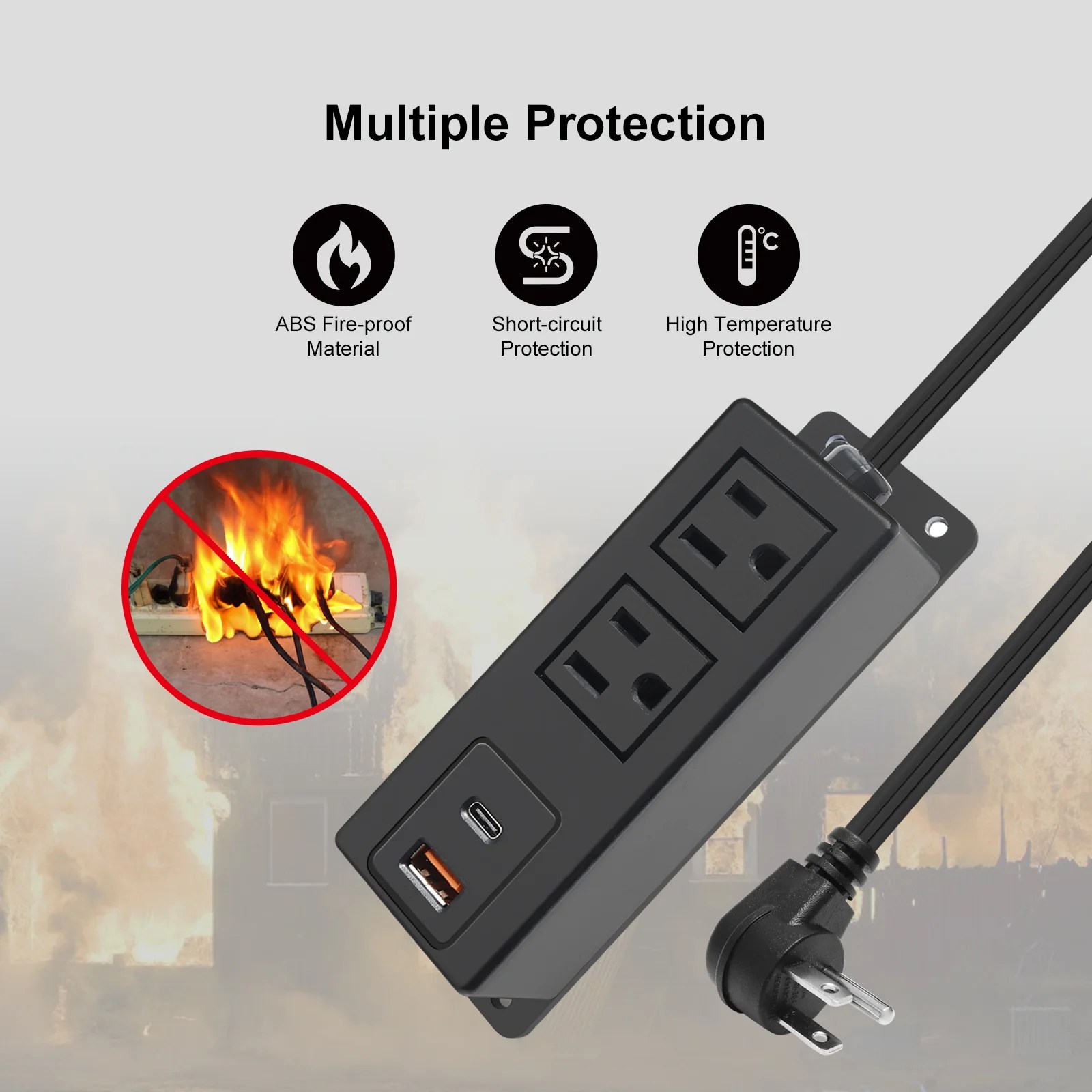 Multiple Plug Outlet with USB C 20W Wall Mounted Power Strip Under Des