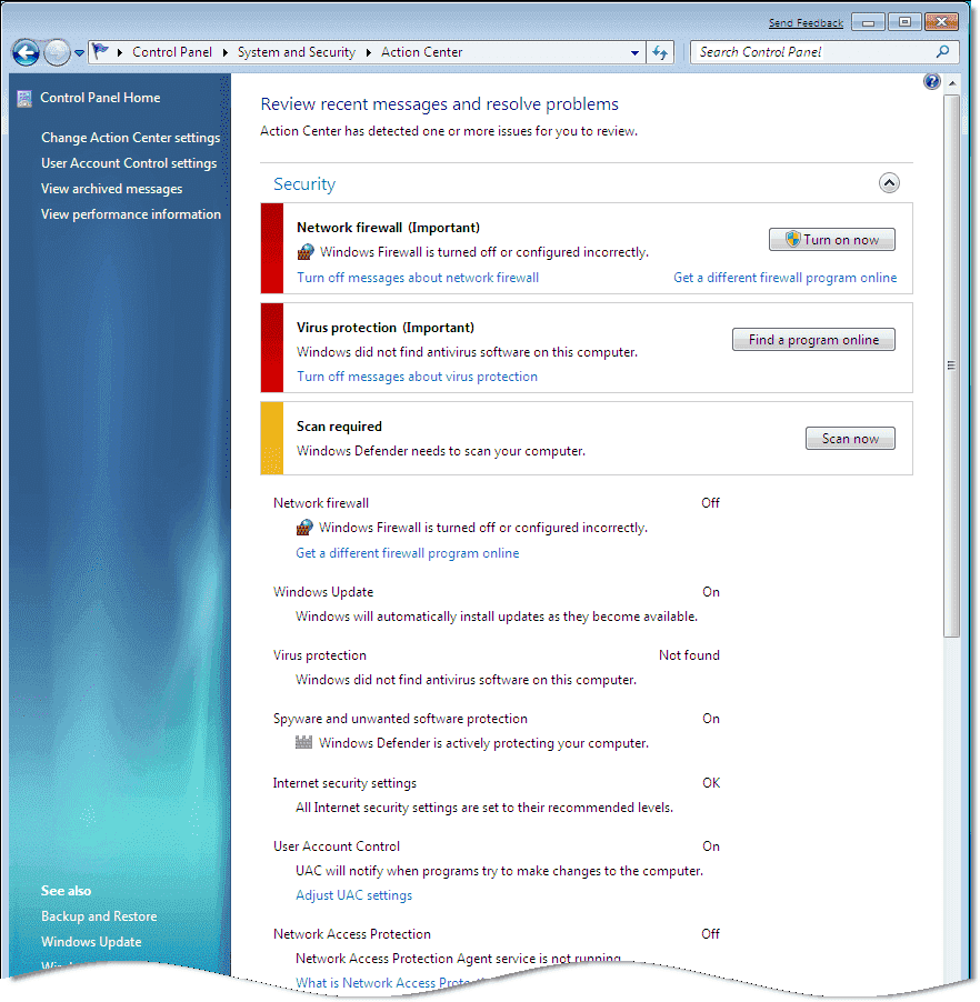 Review Windows 7 Action Center and the Control Panel 4sysops