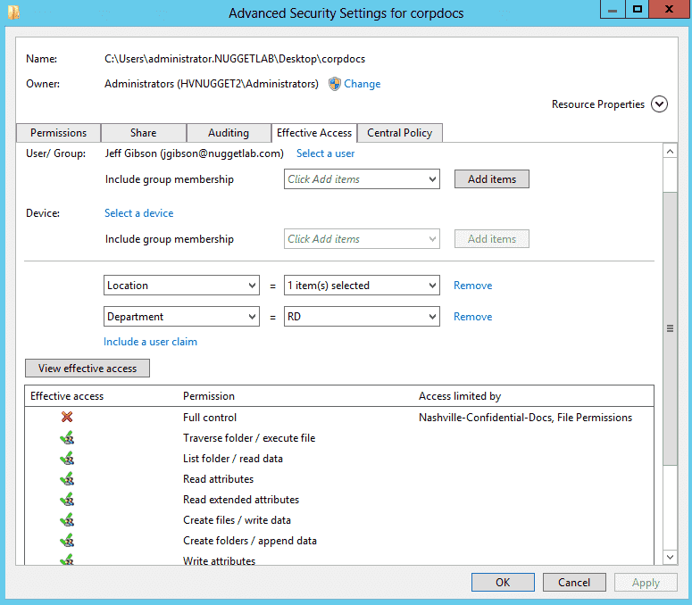 Dynamic Access Control (DAC) Part 5 Effective Access 4sysops