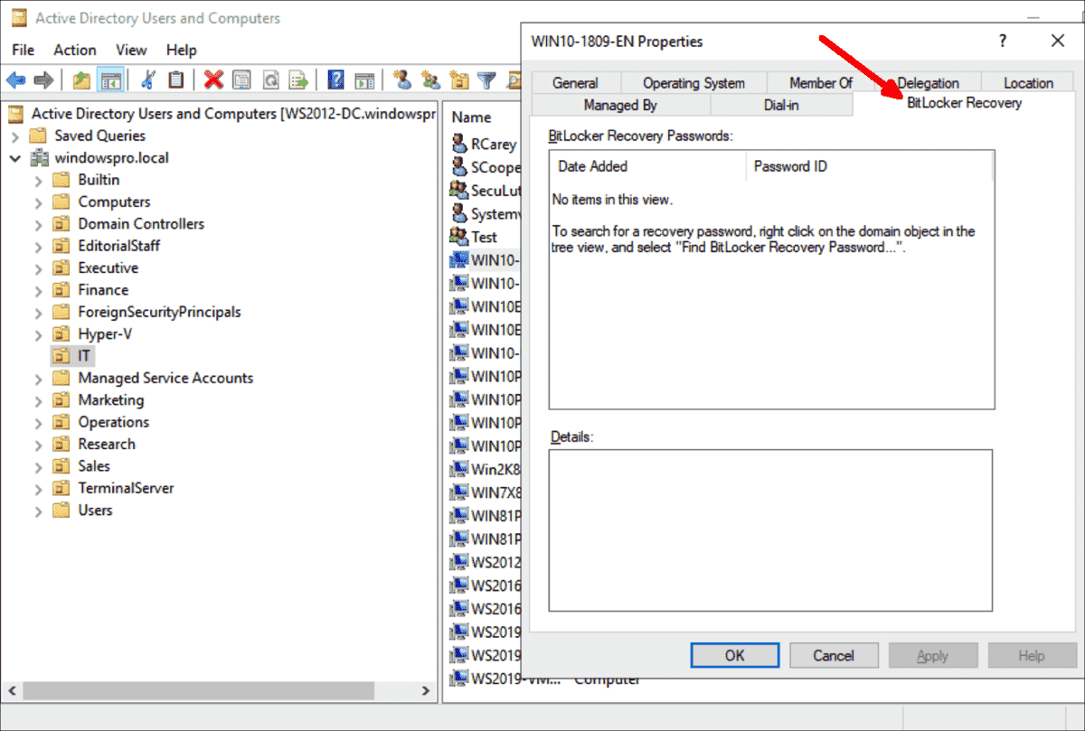 Store and retrieve BitLocker Recovery Keys from Active Directory 4sysops