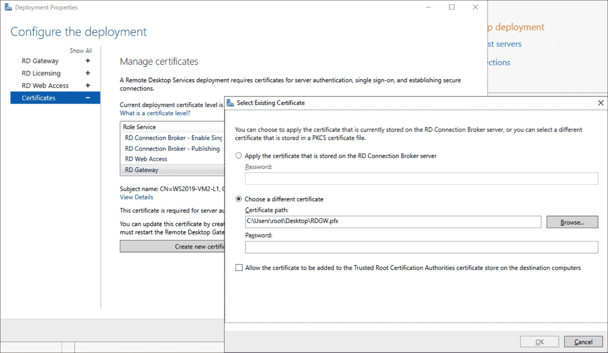 Install RD Gateway, assign a certificate, and configure CAP and RAP