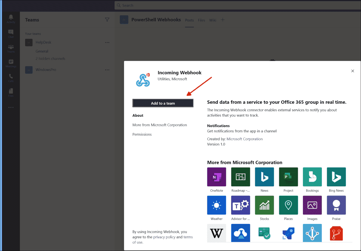 Microsoft Teams Test hook AMISOQ