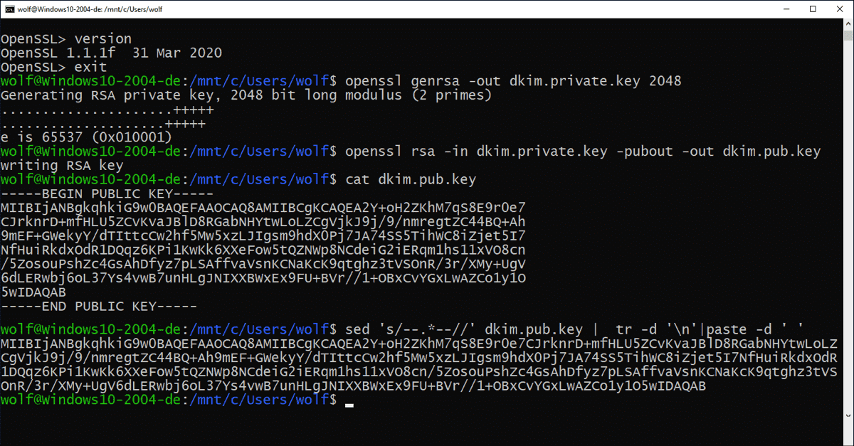 Generate DKIM keys with OpenSSL in WSL and add public key to DNS 4sysops
